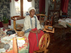 I dressed up in 18th century costume and did a spinning demonstration for local homeschoolers